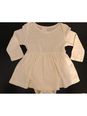 Hanna Andersson Baby 3/6 mo 60cm Dress Longsleeved Ivory Knit Cotton Pointelle